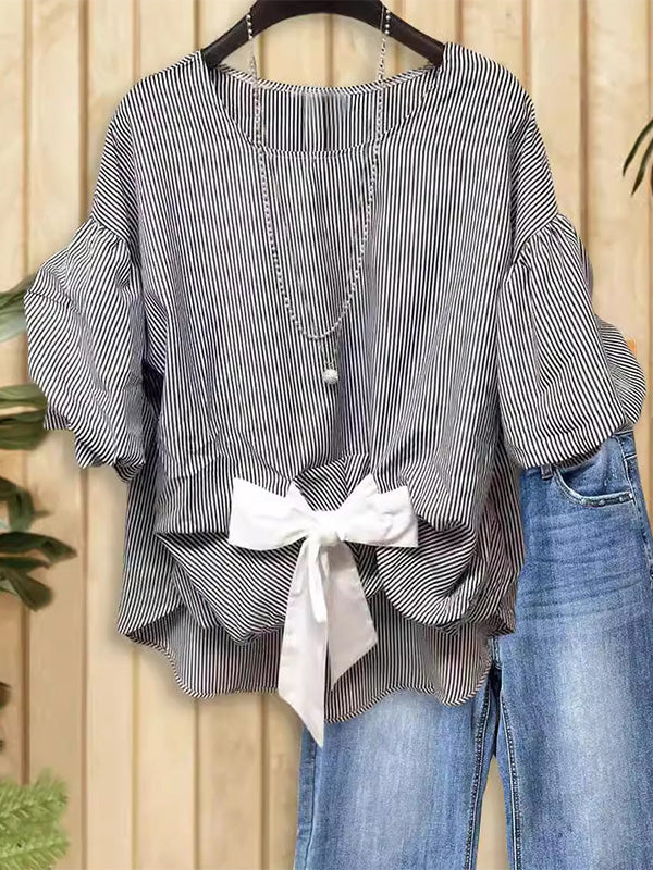 Blue Stripe Flare Dress Tied main image 1