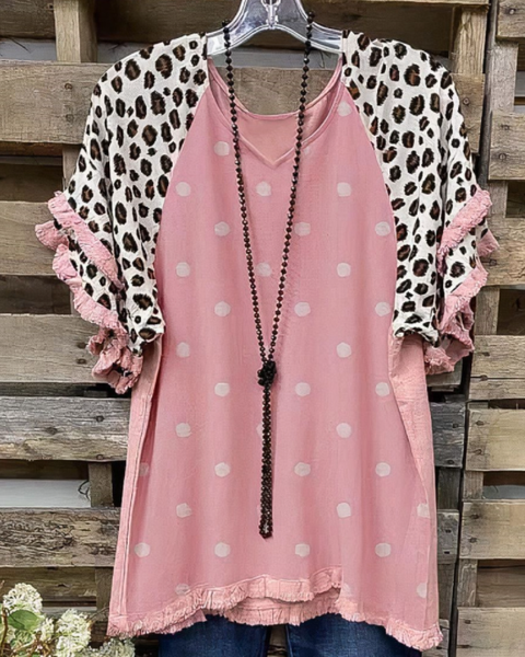Prettybeautie Leopard Combo Fringe Tee