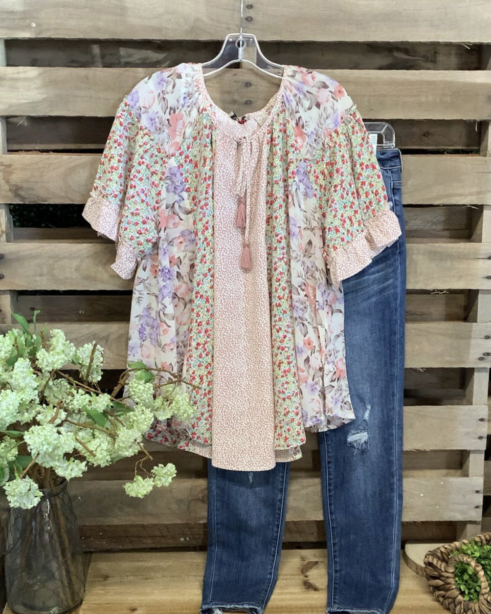 Prettybeautie Floral Combo Tied Top