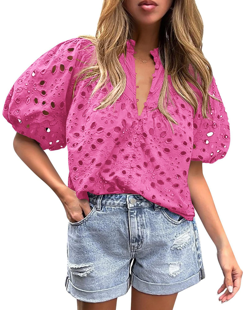 Button-Front Lace Blouse