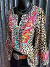 Prettybeautie Floral V-Neck Leopard Shirt