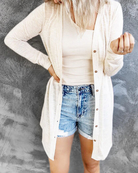 Button Front Long Cardigan