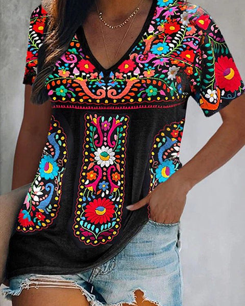 Printed V-Neck Tee--Clearance
