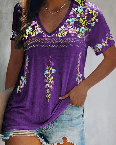 Printed V-Neck Tee--Clearance