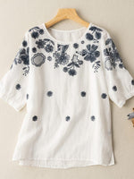 Round-Neck Embroidery Blouse