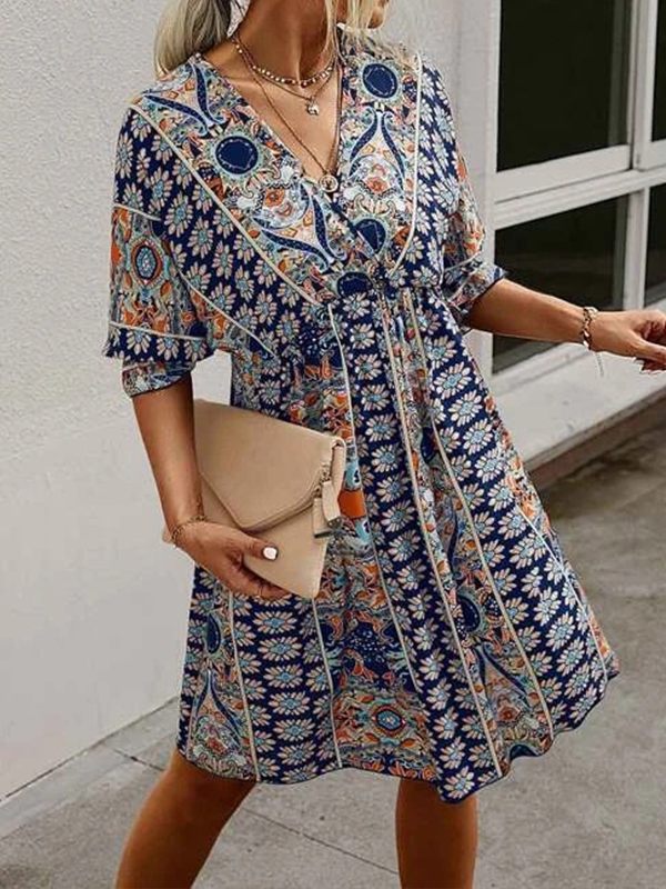 Prettybeautie Printed V-Neck Dress