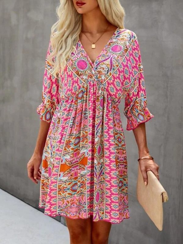 Prettybeautie Printed V-Neck Dress