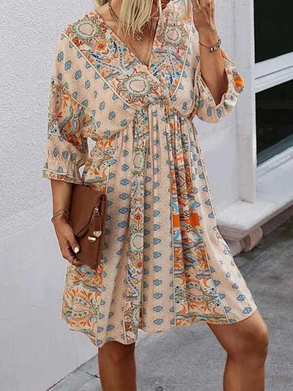 Prettybeautie Printed V-Neck Dress