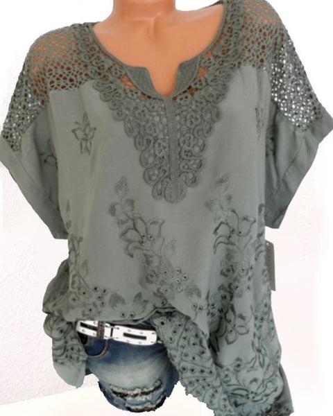Solid Lace-Combo Blouse