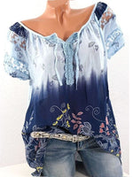 Prettybeautie Printed Lace-Combo Blouse