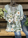 Prettybeautie V-Neck Printed  Ruffle Tee