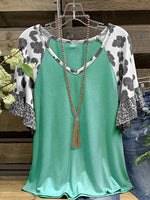 V-Neck Leopard Combo Ruffle Tee