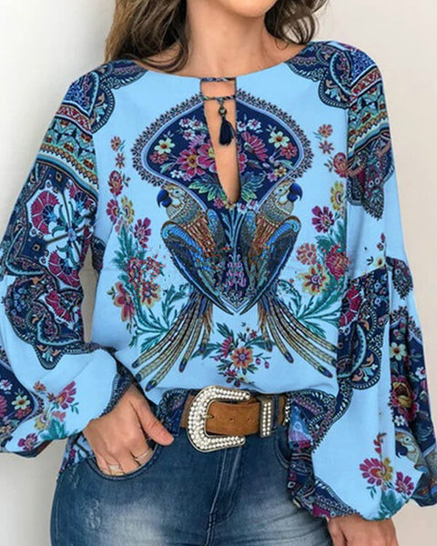 Printed Puff-Sleeve Blouse