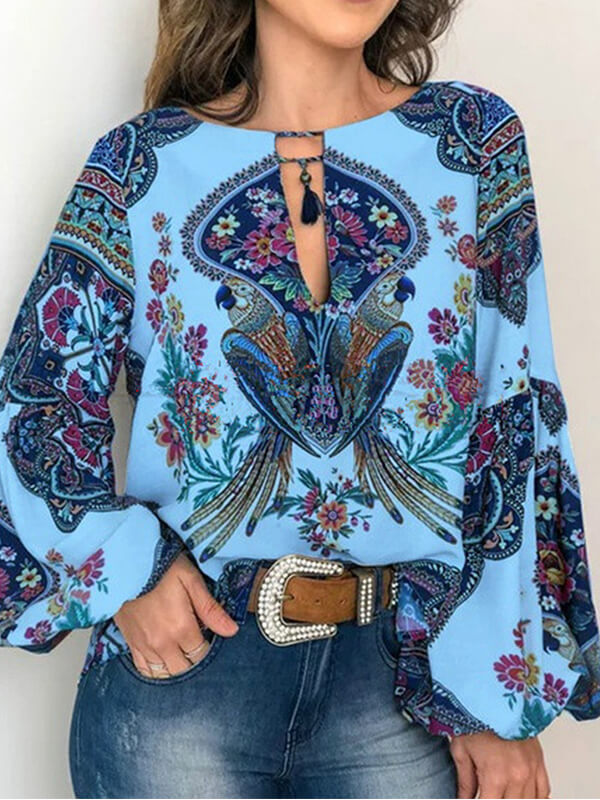 Printed Puff-Sleeve Blouse