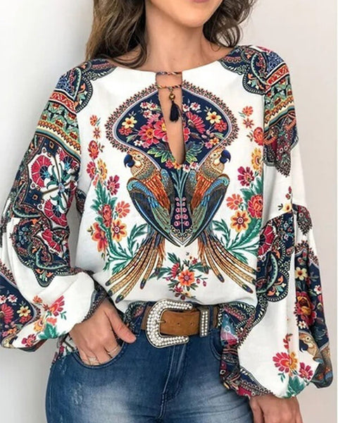 Printed Puff-Sleeve Blouse
