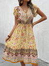 Printed V-Neck Button-Front Dress