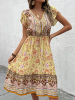 Printed V-Neck Button-Front Dress