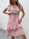 Printed V-Neck Button-Front Dress