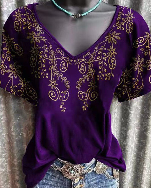 Printed V-Neck Tee--Clearance