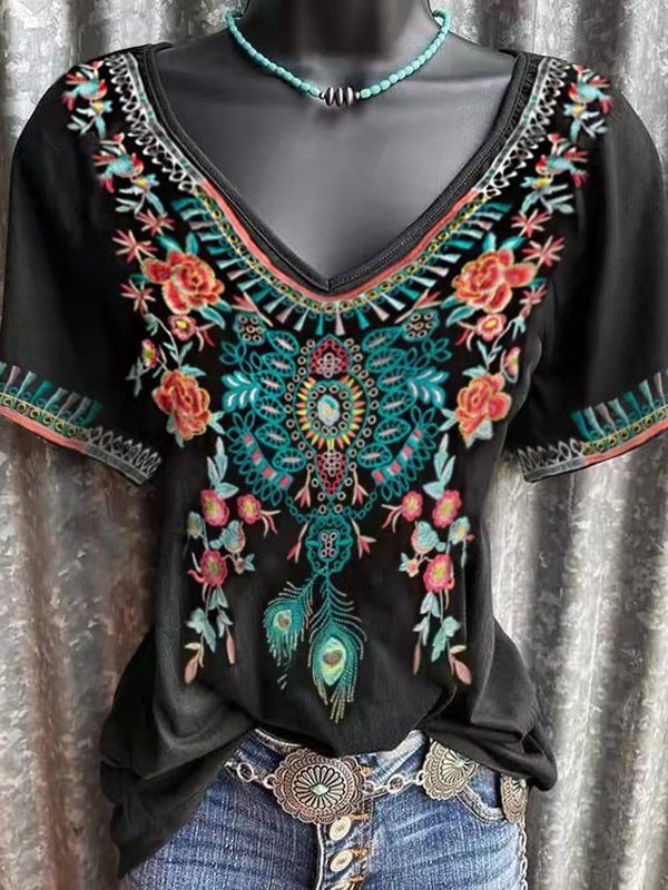 Printed V-Neck Tee--Clearance