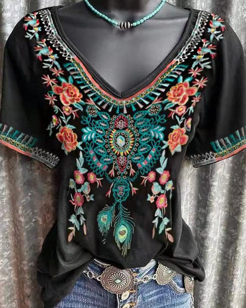 Printed V-Neck Tee--Clearance