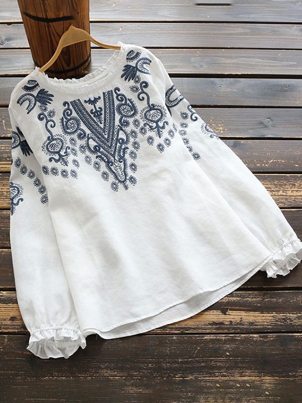 Embroidery Puff-Sleeve Top