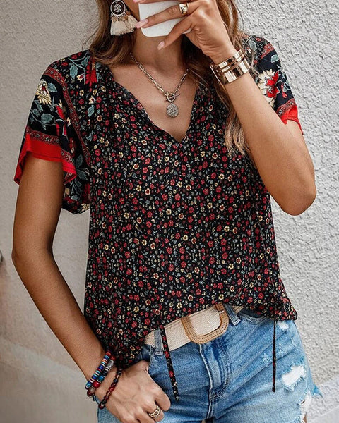 Printed V-Neck Blouse
