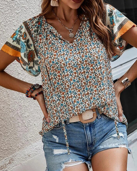 Printed V-Neck Blouse