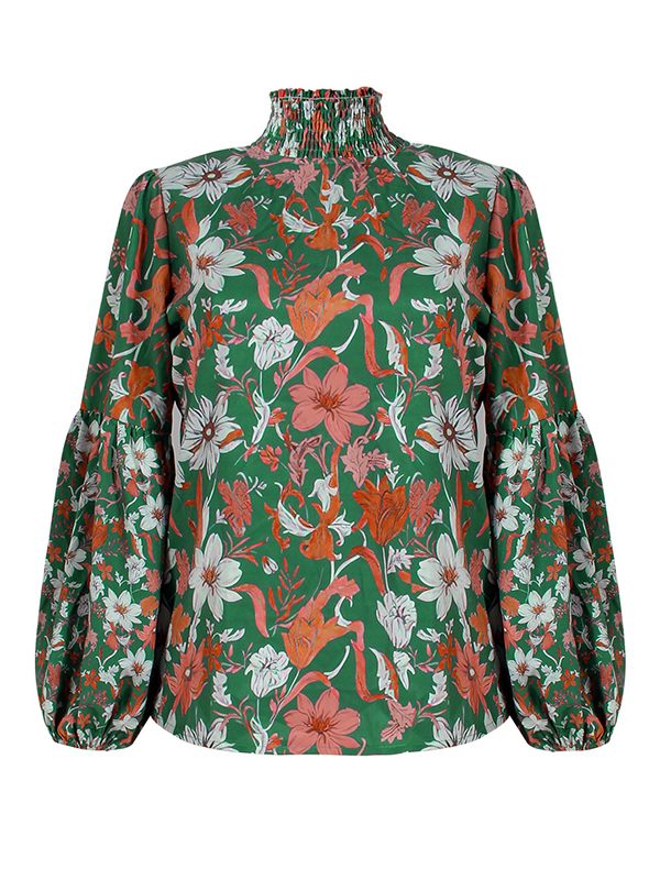 Prettybeautie Floral Puff-Sleeve Blouse