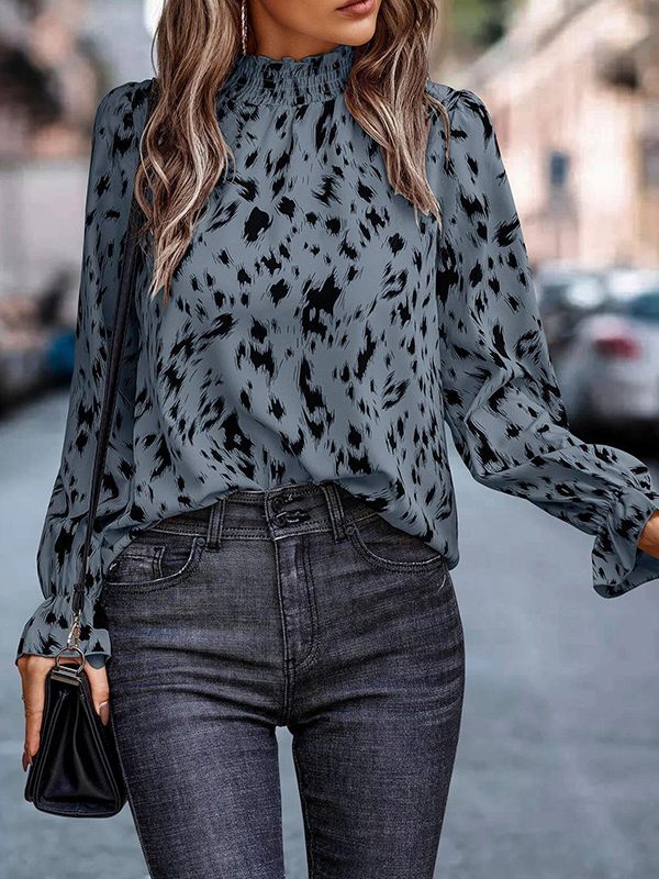 Prettybeautie Printed Mock-Neck Blouse