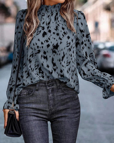 Prettybeautie Printed Mock-Neck Blouse