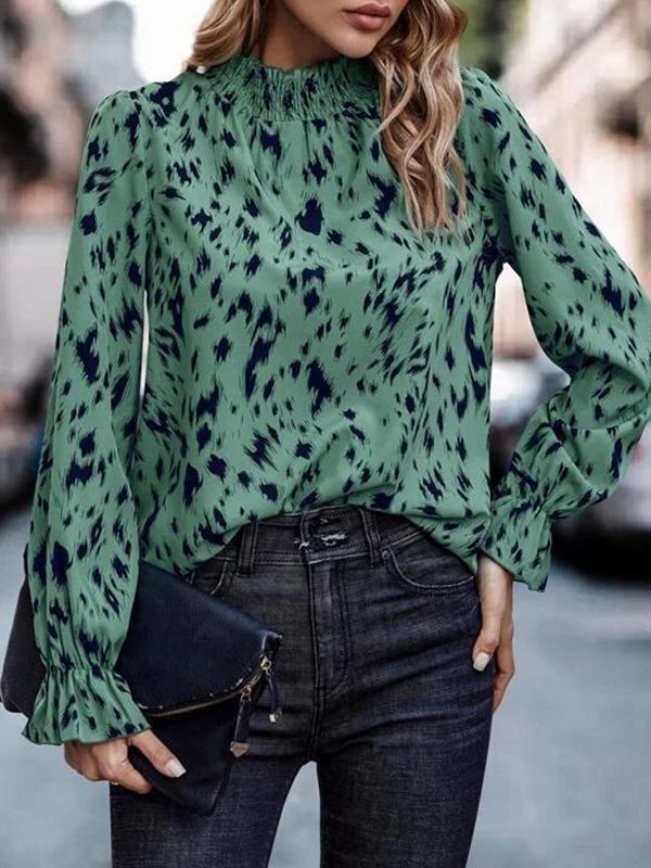 Prettybeautie Printed Mock-Neck Blouse