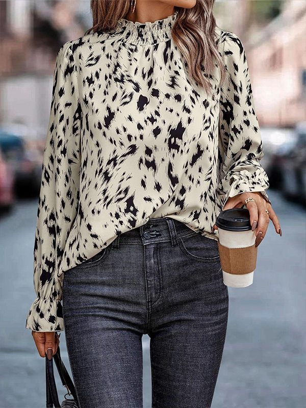 Prettybeautie Printed Mock-Neck Blouse