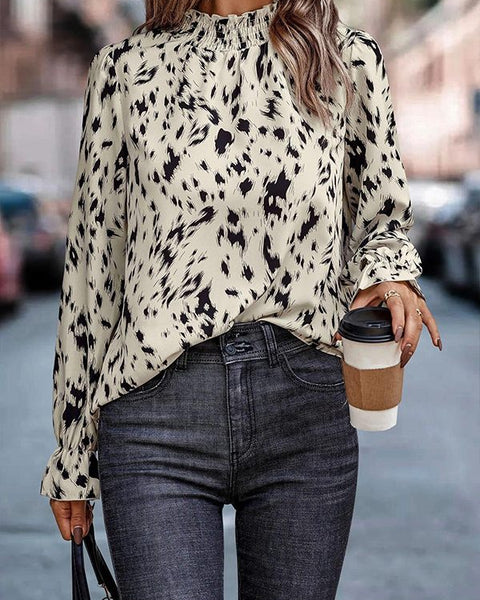 Prettybeautie Printed Mock-Neck Blouse