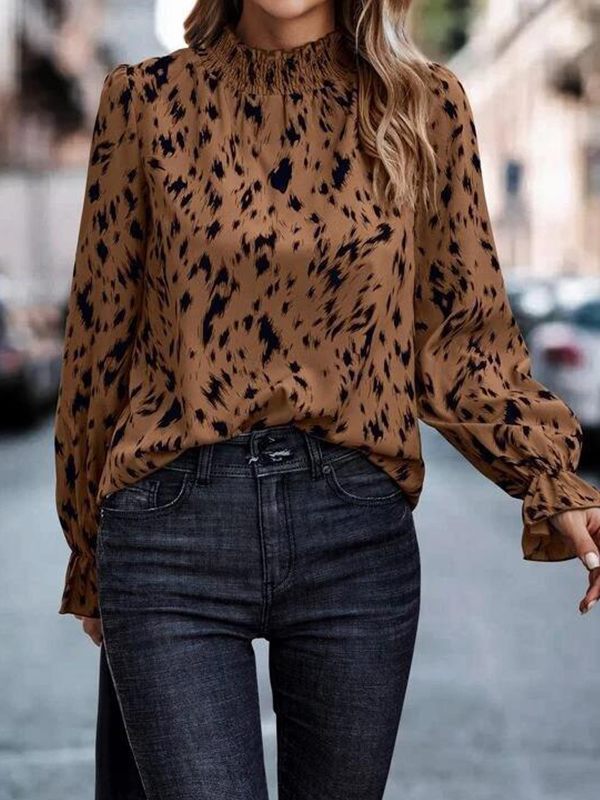 Prettybeautie Printed Mock-Neck Blouse