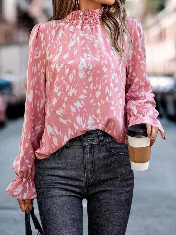 Prettybeautie Printed Mock-Neck Blouse