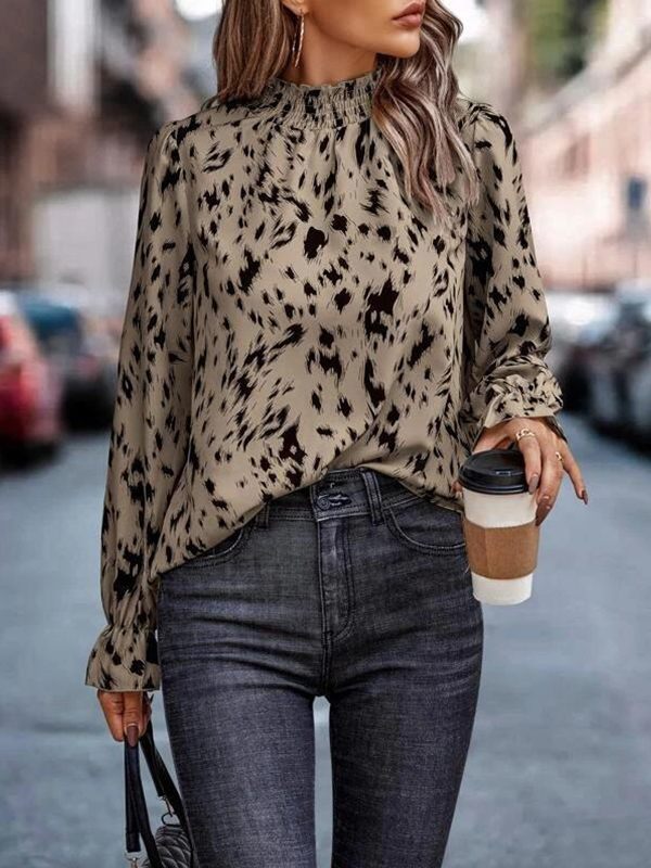 Prettybeautie Printed Mock-Neck Blouse