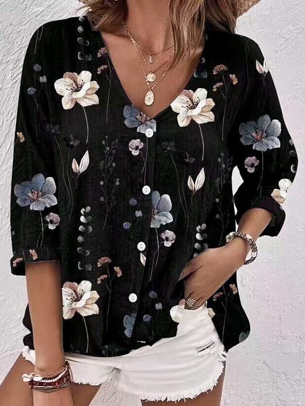 Prettybeautie Printed Button-Front Shirt