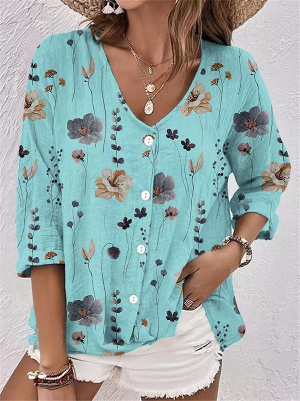 Prettybeautie Printed Button-Front Shirt