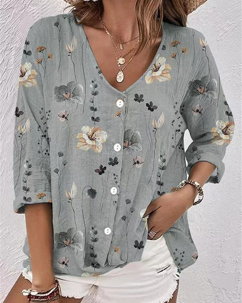 Prettybeautie Printed Button-Front Shirt