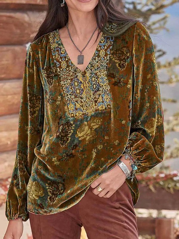 Printed Velvet Top