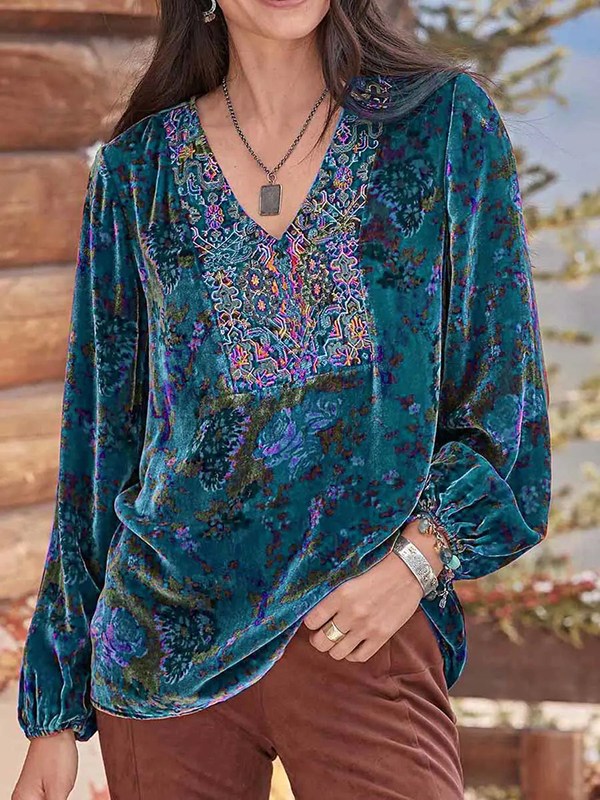 Printed Velvet Top