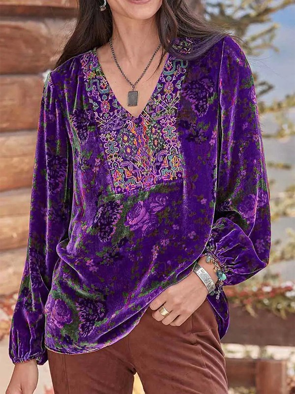 Printed Velvet Top