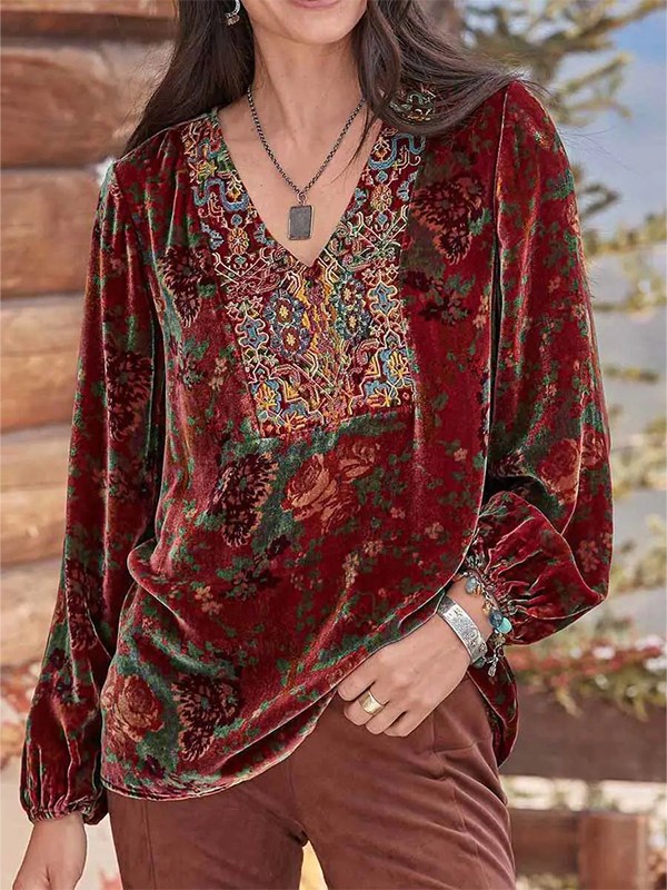Printed Velvet Top