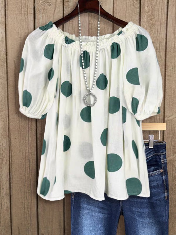 Prettybeautie Dot Round-Neck Blouse