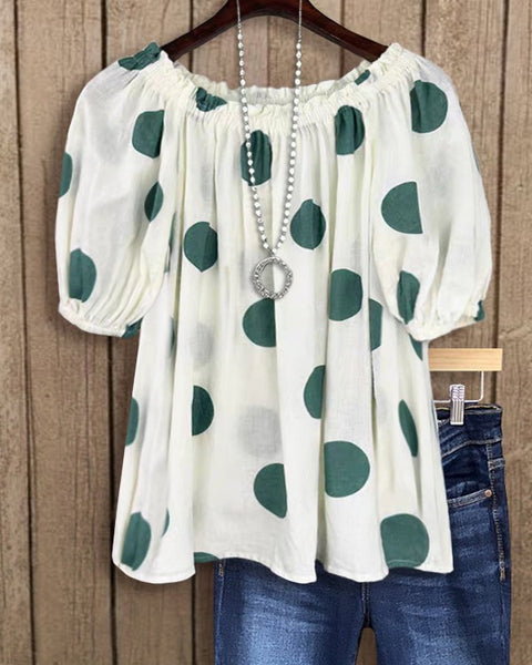 Prettybeautie Dot Round-Neck Blouse