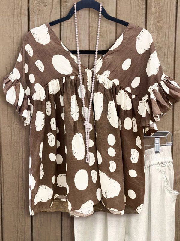 Prettybeautie Dot V-Neck Tee