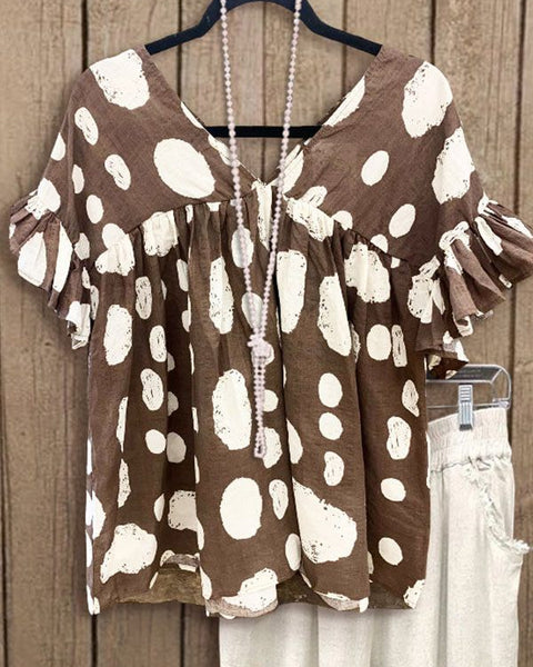 Prettybeautie Dot V-Neck Tee