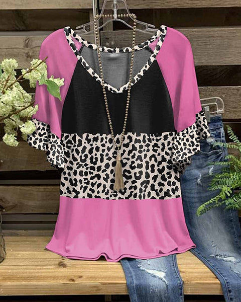 Leopard-Combo V-Neck Tee