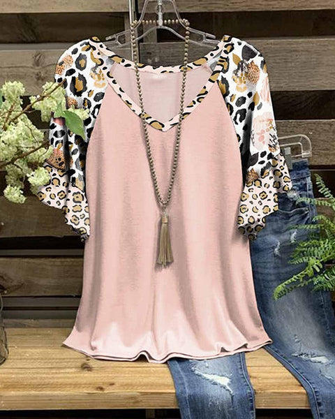 Leopard-Combo V-Neck Tee